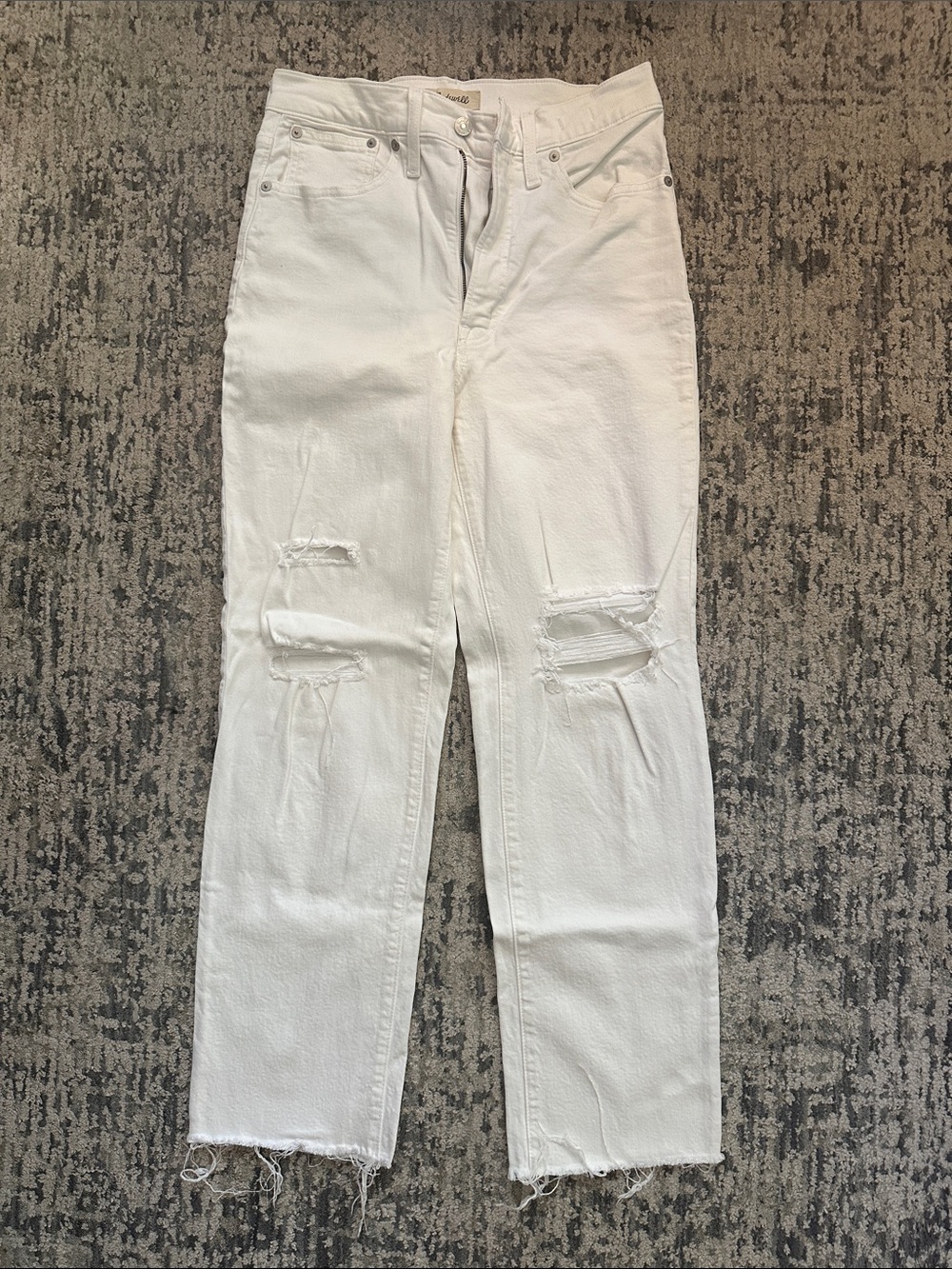 Madewell White Straight Women’s Jeans with Knee Rips